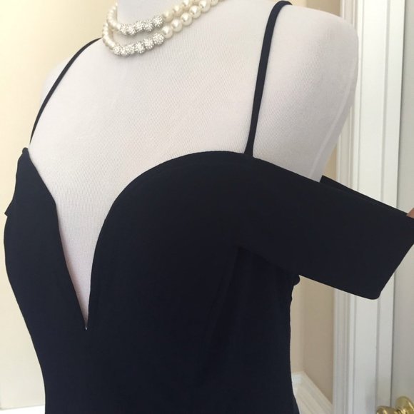Dark Navy Off the Shoulder Side Slit Formal Dress - Picture 6 of 13